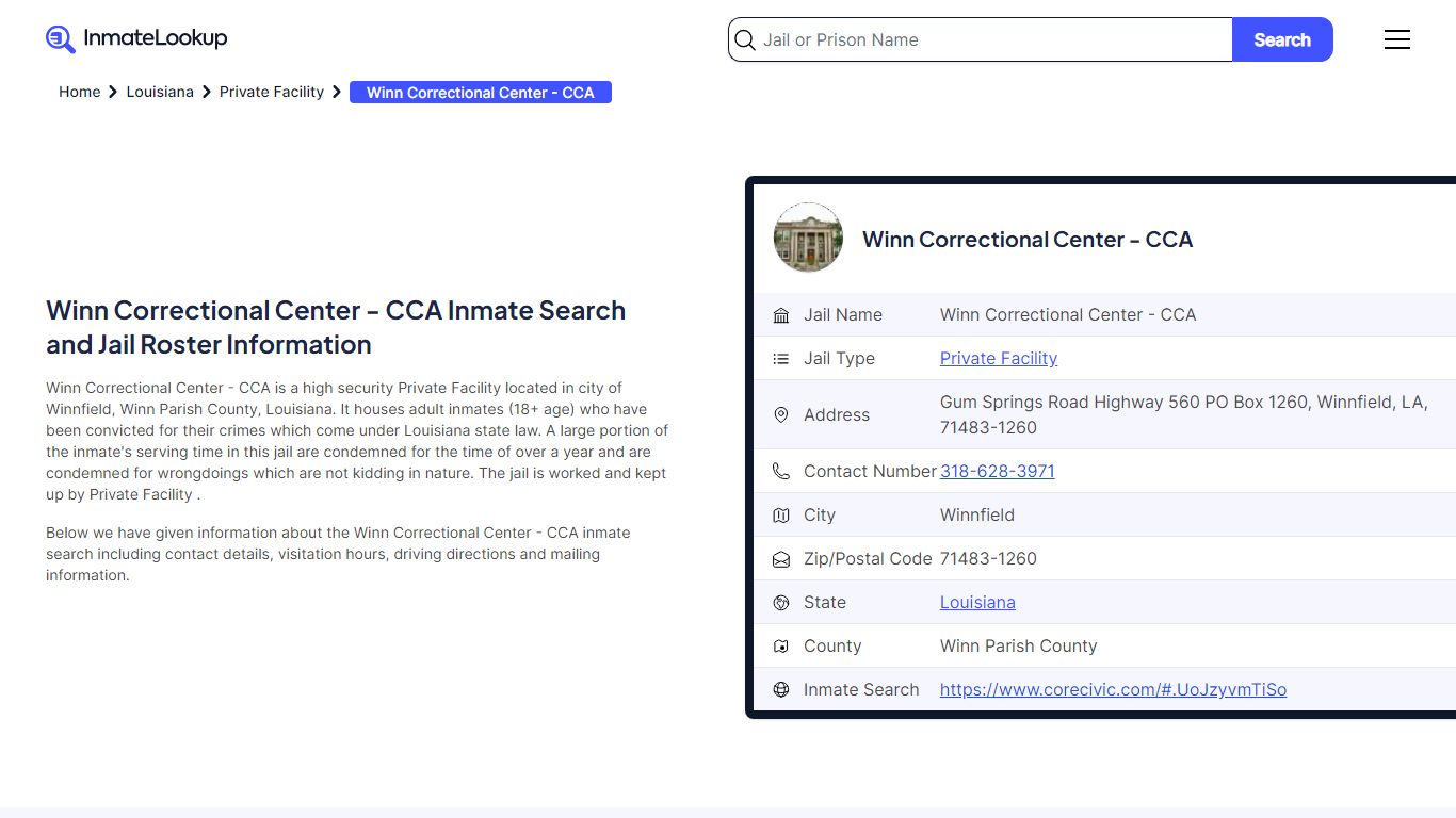 Winn Correctional Center - CCA Inmate Search, Jail Roster, Bookings ...